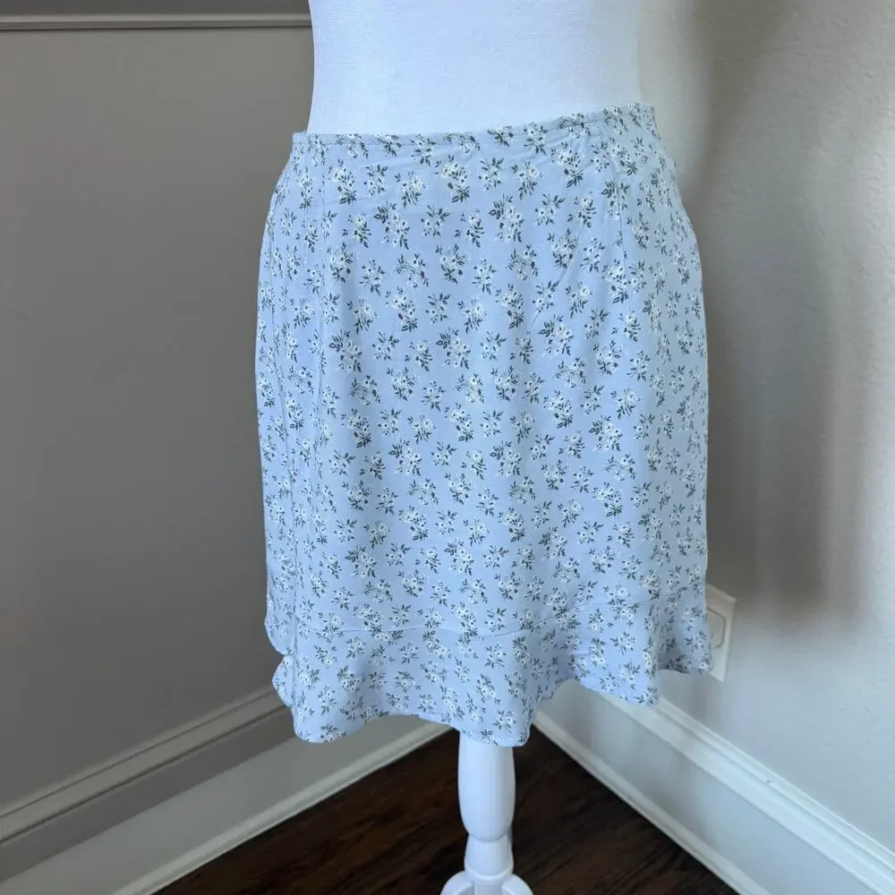Hollister Light Blue Floral Button-Up Wrap Mini Skirt M Y2K Coquette Cottagecore